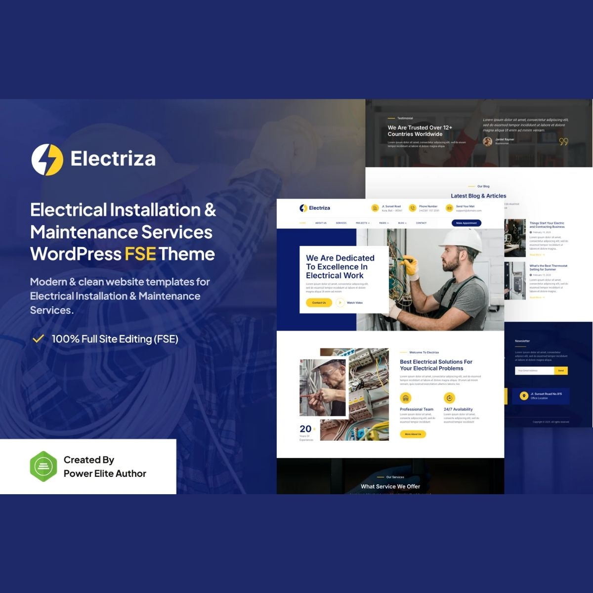Electriza – Electrical Installation & Maintenance Services Gutenverse FSE WordPress Theme