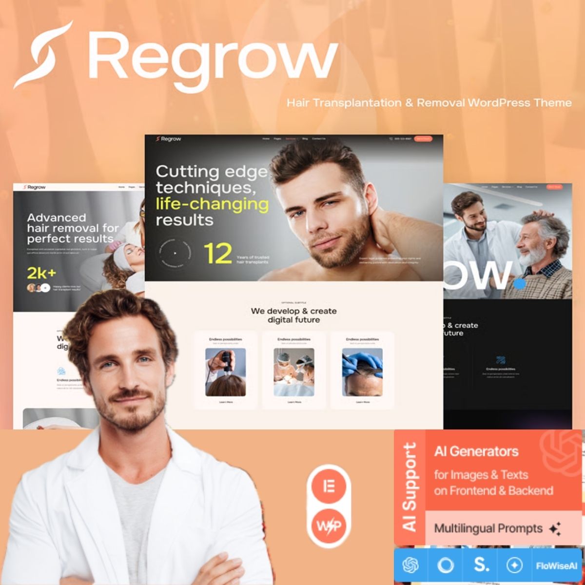 Regrow - Hair Transplantation & Removal WordPress Theme